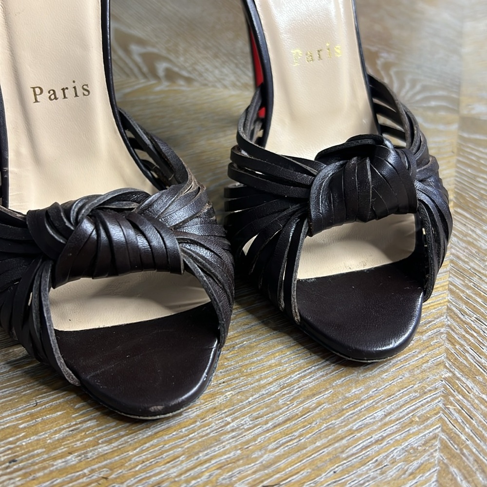CHRISTIAN LOUBOUTIN Brown Leather Peep-Toe 4”  Heels 36 - Picture 4 of 13